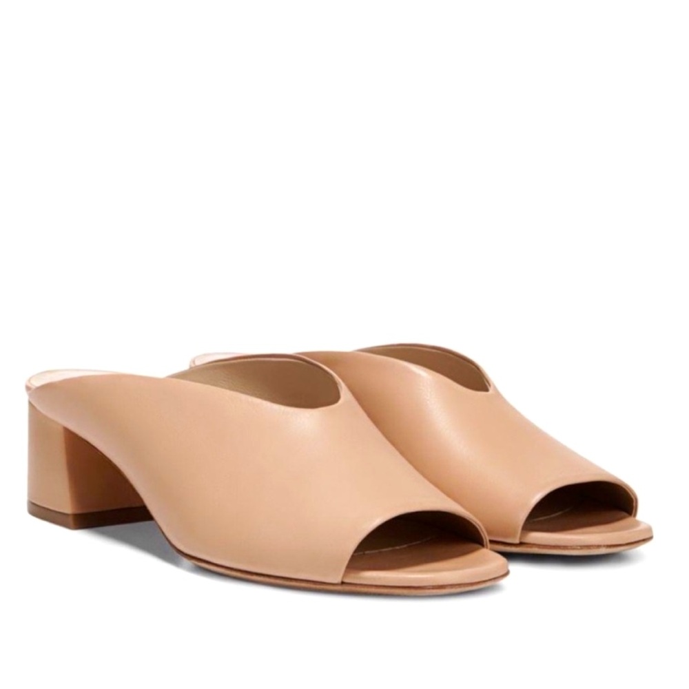 $295 EXC Vince Cachet Block Heel Slide Mules in Tan Nude Sz 6